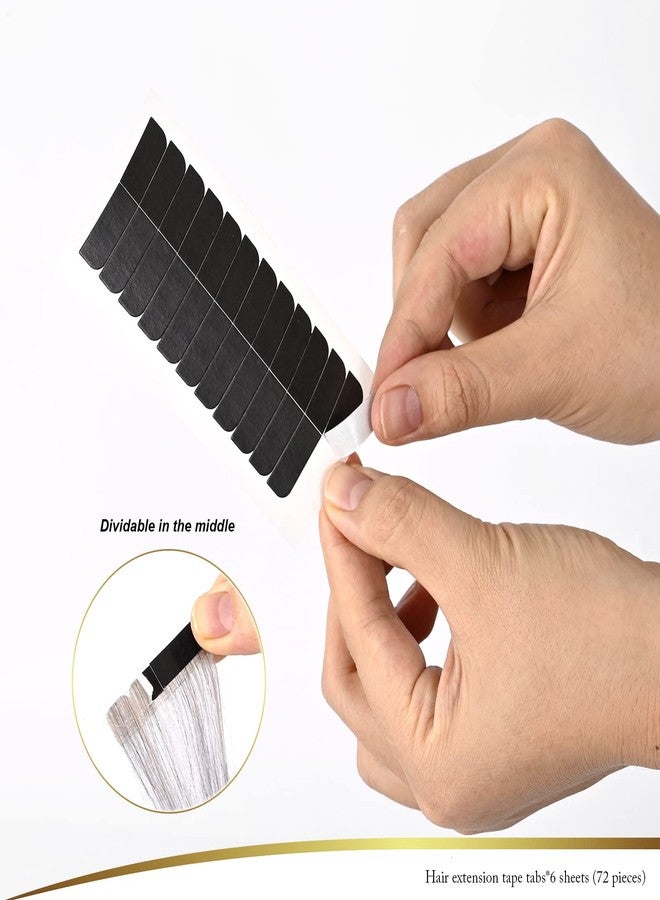 EHDIS Hair Extension Tape Tabs, 6 Sheets Double Sided Replacement Tape Adhesive Hair Extension Tapes with Glue Remover Scraper Tool and Tweezers - Image 2